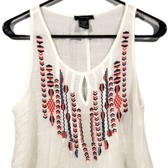Timing Sleeveless Blouse Tank Top Women Sz M White Embroidery Boho Retro Hippie - Picture 7 of 10